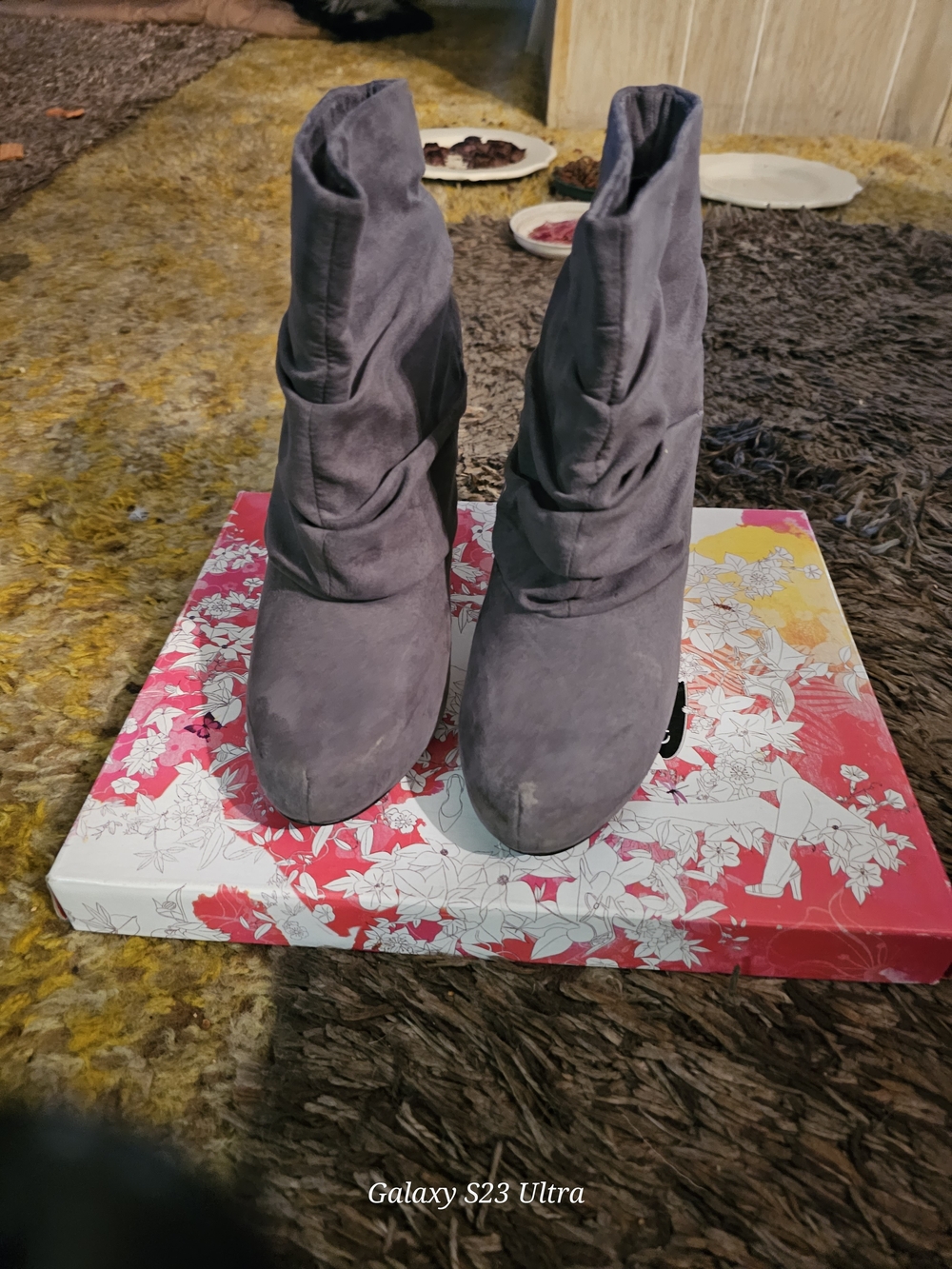 Women's Gray Suede Heeled Ankle Boots